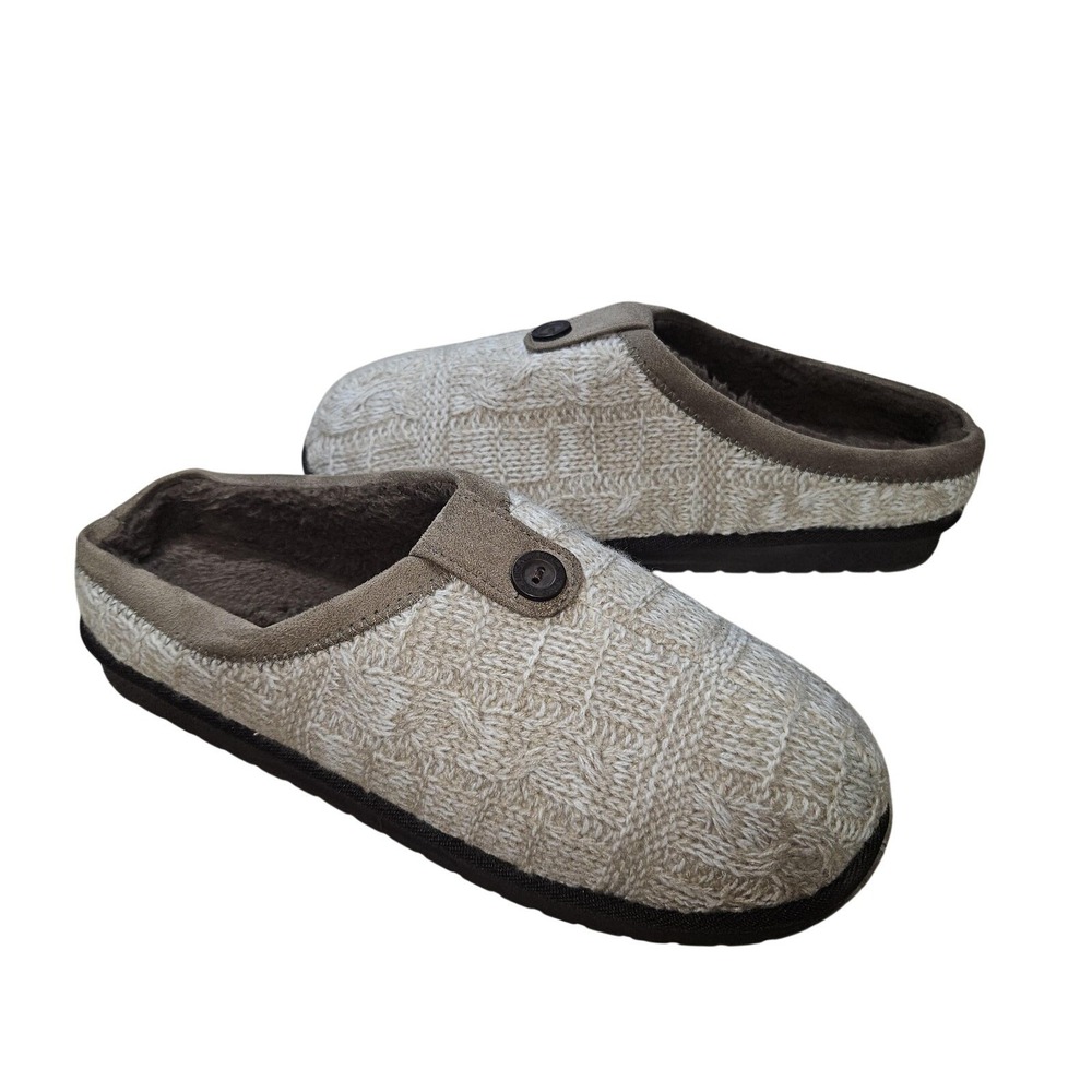Mukluks Slippers Mens Size 11 Beige Knit Clog Faux Fur Lined House Shoes